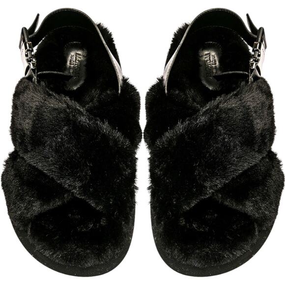 MONCLER Solarisse Black Fur Leather Slingback Sandals, IT39/US9 SRP: $695 - Picture 1 of 16
